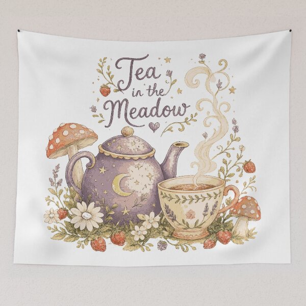 Item preview, Cozy Cottagecore Teapot Strawberry Floral Tea Lover Tea in the Meadow Art designed and sold by inkoutninja.