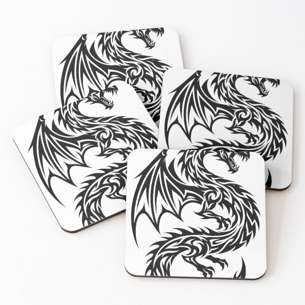 Item preview, Bold Tribal Dragon Tattoo – Black Winged S Curve Dragon Sleeve Art with Looping Tail designed and sold by DragonSerpent Ink.