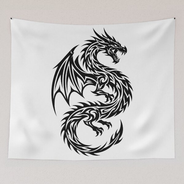 Item preview, Bold Tribal Dragon Tattoo – Black Winged S Curve Dragon Sleeve Art with Looping Tail designed and sold by DragonSerpent Ink.