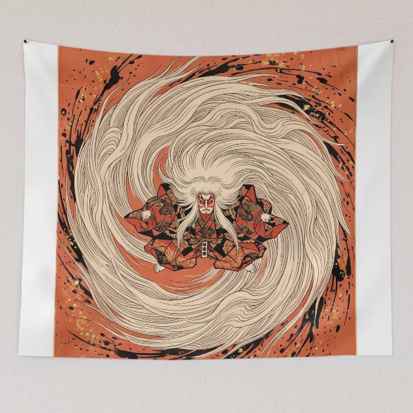 Item preview, Kabuki Lion Dancer in Swirling White Mane Vortex designed and sold by TokyoUkiyoHouse.