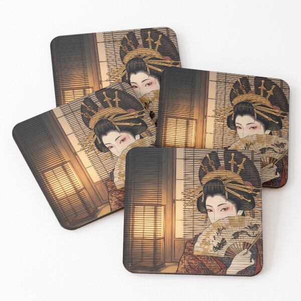 Item preview, Oiran Courtesan with Dragon Fan in Lantern Light designed and sold by TokyoUkiyoHouse.