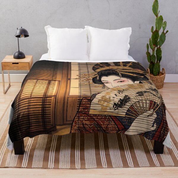 Item preview, Oiran Courtesan with Dragon Fan in Lantern Light designed and sold by TokyoUkiyoHouse.