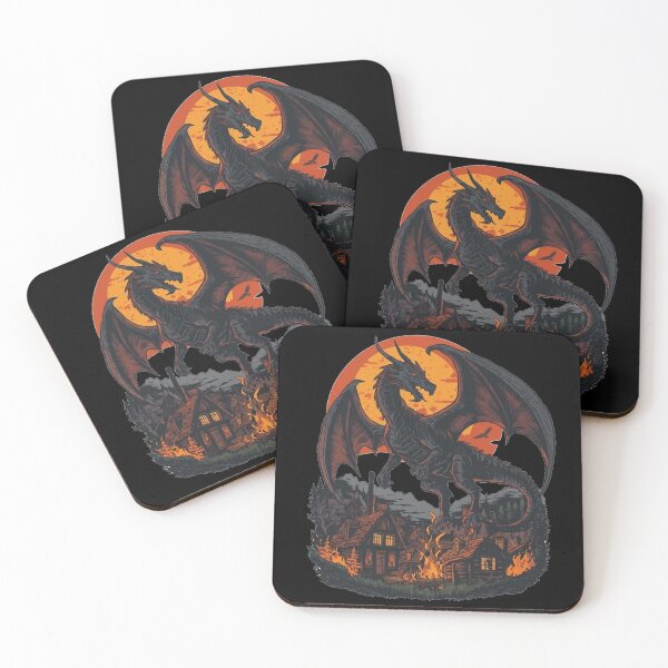 Item preview, Grimdark Fantasy Dragon Burning Village. RPG Dark Art. designed and sold by GRIMDELIGHT.