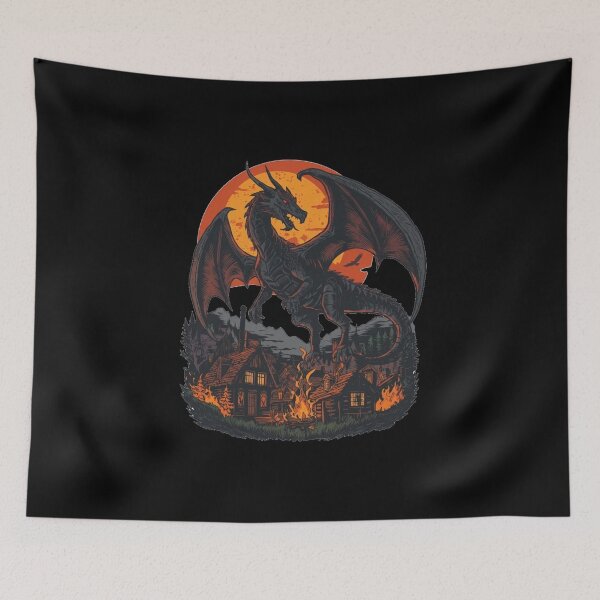 Item preview, Grimdark Fantasy Dragon Burning Village. RPG Dark Art. designed and sold by GRIMDELIGHT.