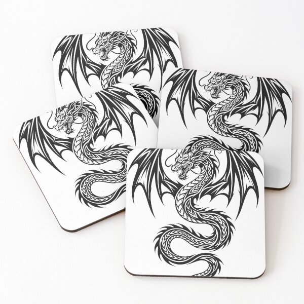 Item preview, Serpent Dragon Tattoo – Long Eastern Style Winged Dragon Whisker Tribal Black Ink Art designed and sold by DragonSerpent Ink.