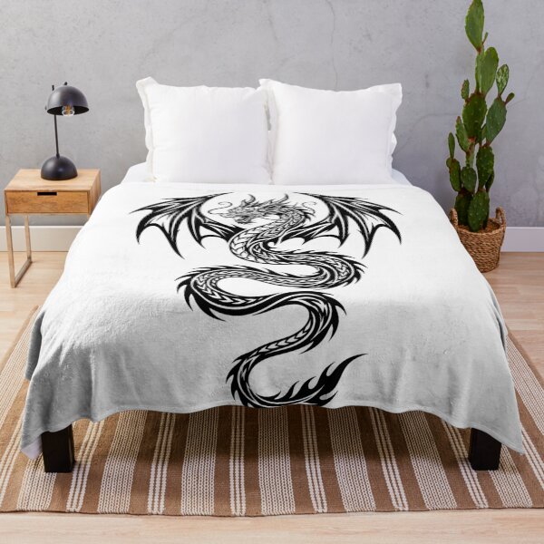 Item preview, Serpent Dragon Tattoo – Long Eastern Style Winged Dragon Whisker Tribal Black Ink Art designed and sold by DragonSerpent Ink.