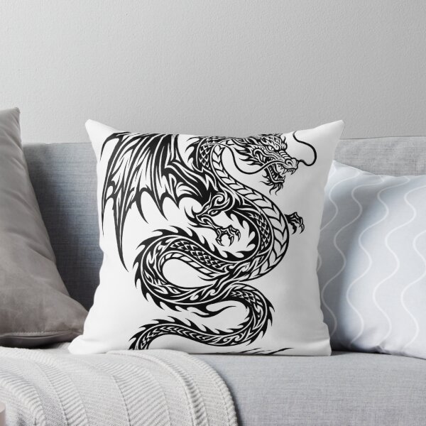 Item preview, Eastern Winged Dragon Tattoo – Ornate Tribal Whisker Dragon Long Tail Black Ink Illustration designed and sold by DragonSerpent Ink.