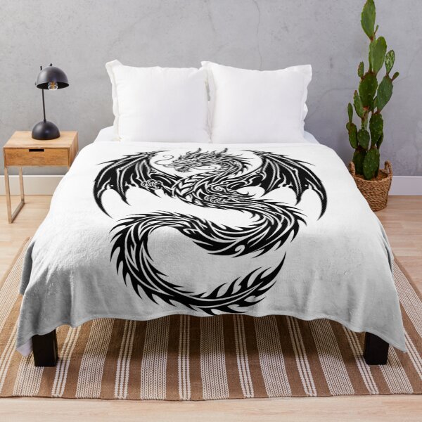 Item preview, Whisker Dragon with Fists Tribal Tattoo – Bold Black Winged Eastern Dragon Flame Tail Art designed and sold by DragonSerpent Ink.