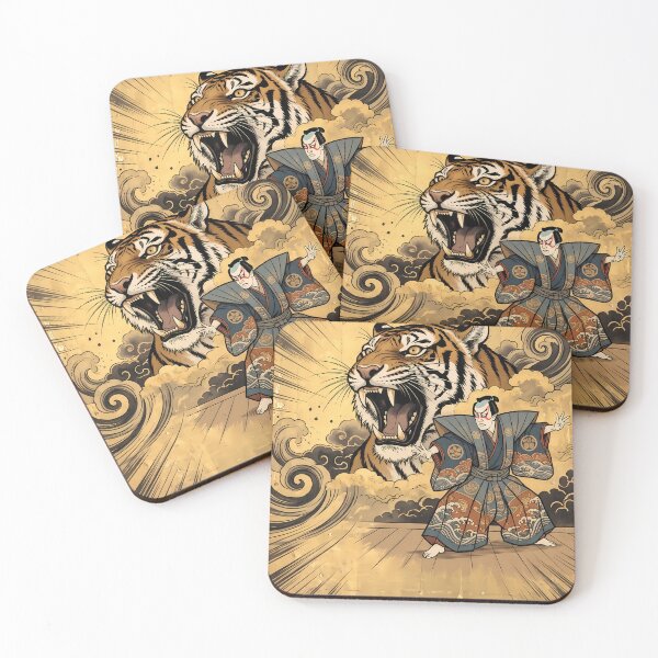Item preview, Kabuki Warrior and Roaring Tiger in Golden Rays designed and sold by TokyoUkiyoHouse.