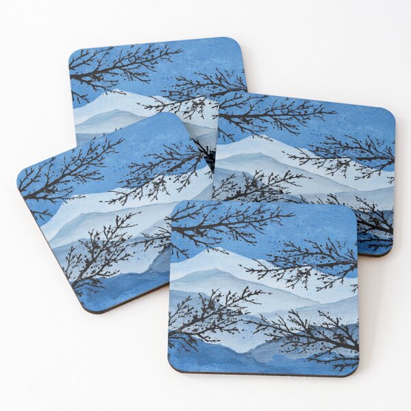 Item preview, Blue Canvas with Black Branch Prints and Mountains designed and sold by Stevercortinas.