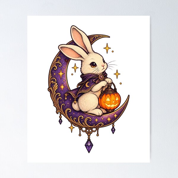 Item preview, Wizard rabbit on a purple crescent designed and sold by sasaPRO.