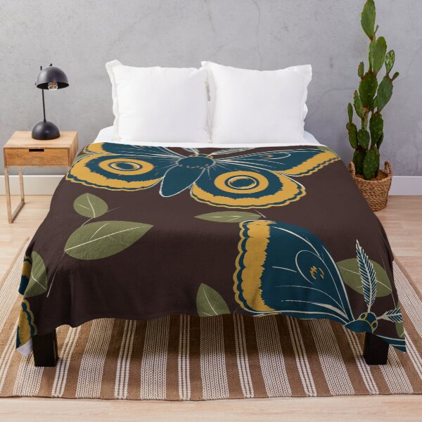 Item preview, Emperor Moth Pattern – Espresso and Petrol Linocut Moth Duvet Cover and Throw designed and sold by In A Word | One-Word Tees & Gifts.