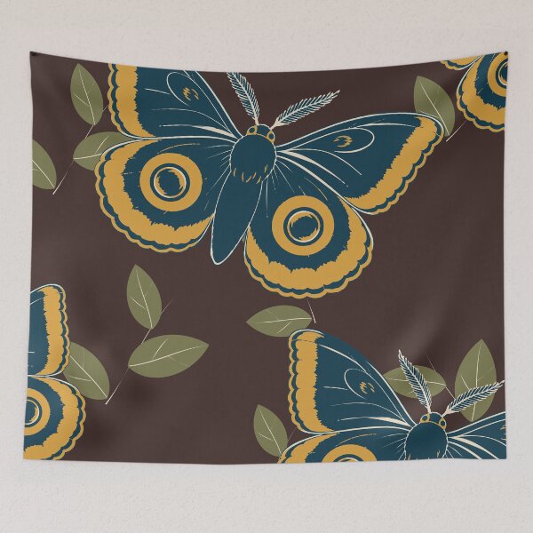 Item preview, Emperor Moth Pattern – Espresso and Petrol Linocut Moth Duvet Cover and Throw designed and sold by In A Word | One-Word Tees & Gifts.