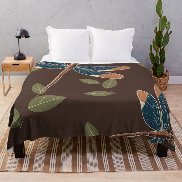 Item preview, Dragonfly Pattern – Walnut and Copper Linocut Dragonfly Duvet Cover and Throw designed and sold by In A Word | One-Word Tees & Gifts.
