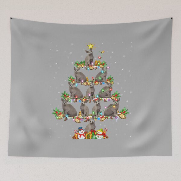 Item preview, Russian Blue Cat Xmas Lights Russian Blue Cat Christmas Tree designed and sold by ArleneRowe.