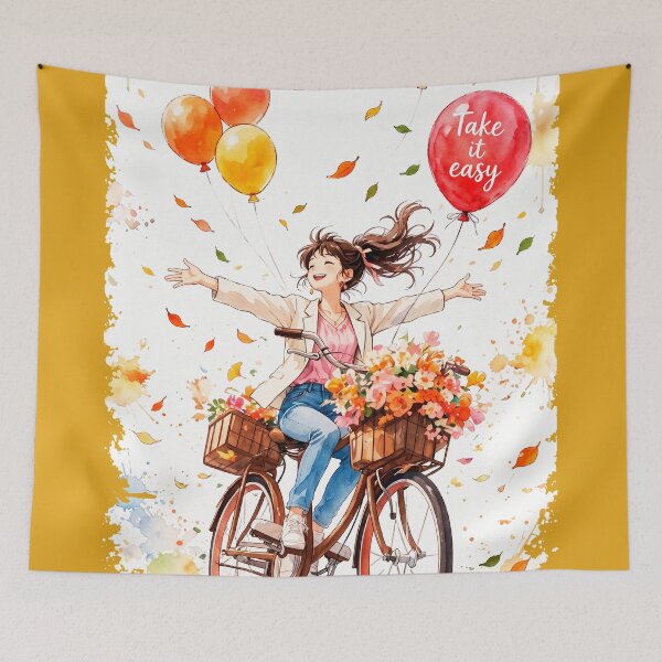 Item preview, Bike ride with the phrase "Take it easy" in anime balloon #2 designed and sold by ELFofDREAMS.