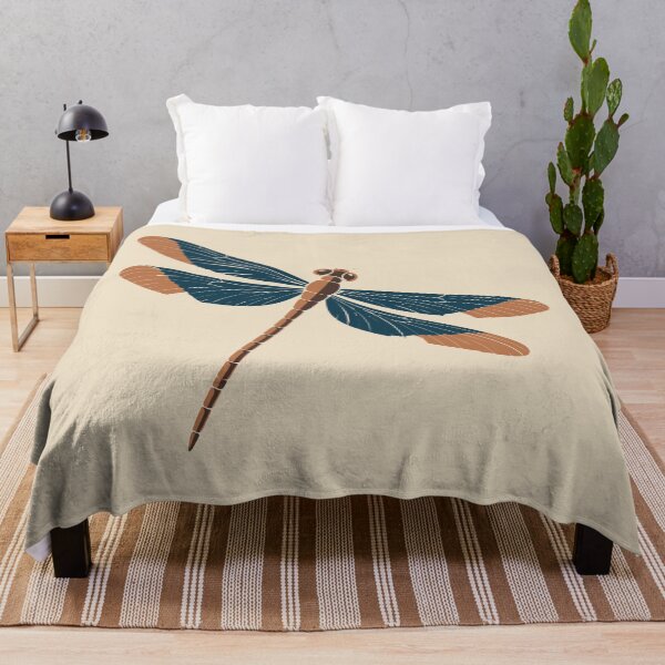 Item preview, Dragonfly Linocut Art – Teal and Copper Dragonfly Block Print Cushion designed and sold by In A Word | One-Word Tees & Gifts.