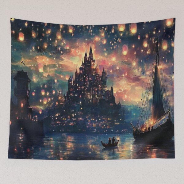 Item preview, Enchanted Castle Under Floating Lanterns – Romantic Fantasy Art designed and sold by GSizzle1.