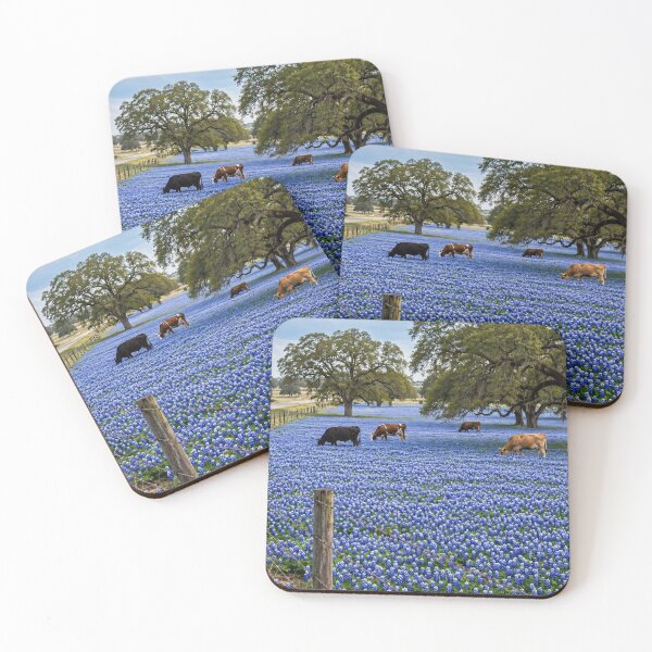 Item preview, Texas Bluebonnet Field with Cows and Barbed Wire Fence designed and sold by Stevercortinas.