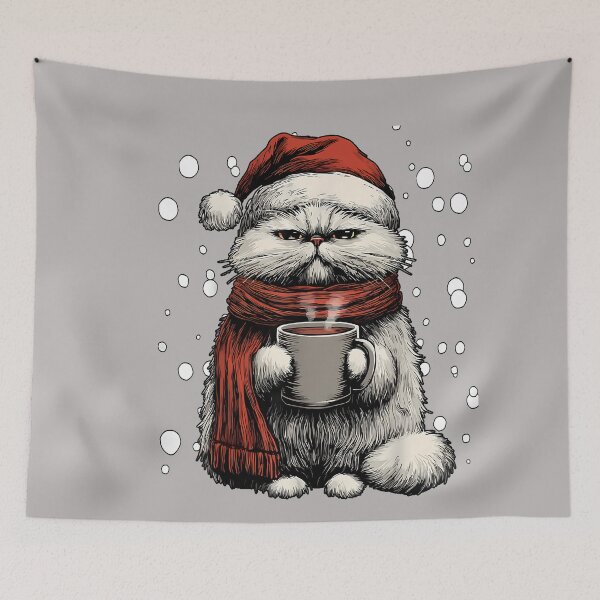 Item preview, Persian Cat in Santa Hat with Coffee Funny Winter designed and sold by GreggRoss.