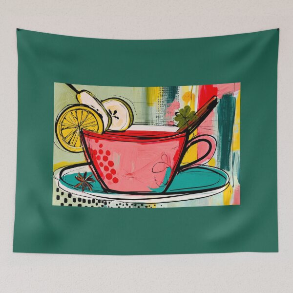 Item preview, Bring Autumn Warmth to Your Space- A Colorful Teacup, Fresh Slice of Lemon and Delicious Pears designed and sold by OlfactoART Studio.
