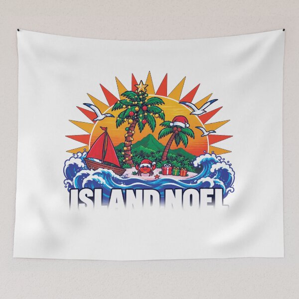 Item preview, Tropical Christmas Island Noel – Palm Trees, Ocean Waves and Santa Hats. designed and sold by Wild Mood Co..