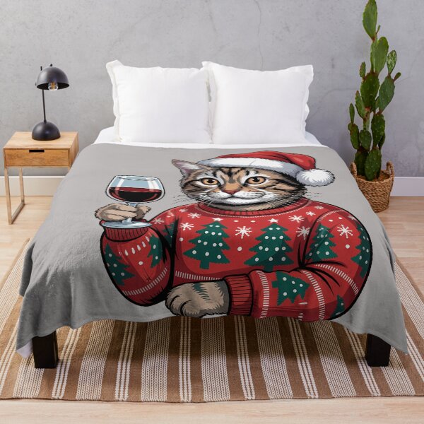 Item preview, Wine Cat in an Ugly Christmas Sweater Pajama designed and sold by GreggRoss.