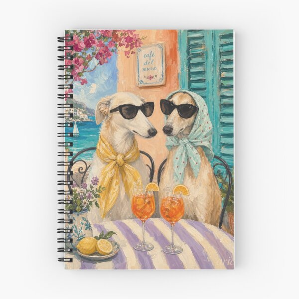 Item preview, Retro Greyhound Dogs Italian Coastal Cafe Painting    designed and sold by Goldenwhimsy.