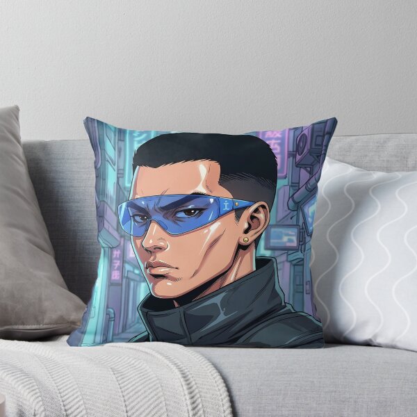 Item preview, Neon Alley Cyberpunk Character Blue Visor Japanese Signs Anime Art designed and sold by Virtuoussignal.