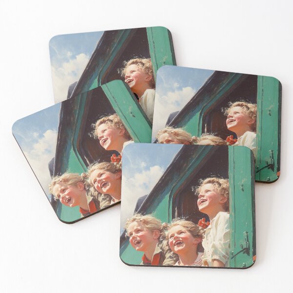 Item preview, Happy Children Leaning Out Train Window Painting    designed and sold by Goldenwhimsy.