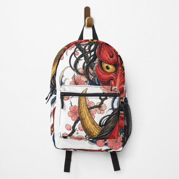 Item preview, Red Hannya Mask Japanese Oni Demon Sakura Cherry Blossom Waves Ukiyo-e designed and sold by vekotpu.