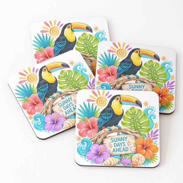 Item preview, Colorful Toucan Tropical Hibiscus Summer Beach Sunny Days Ahead Art designed and sold by inkoutninja.