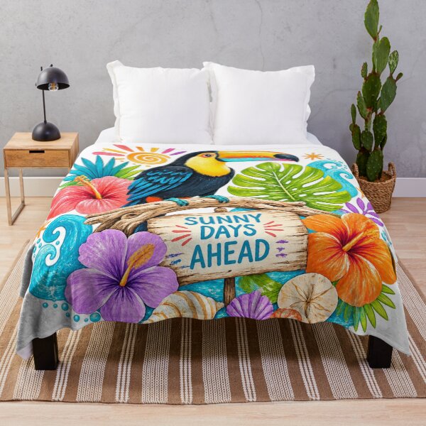 Item preview, Colorful Toucan Tropical Hibiscus Summer Beach Sunny Days Ahead Art designed and sold by inkoutninja.