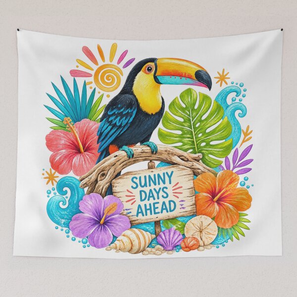 Item preview, Colorful Toucan Tropical Hibiscus Summer Beach Sunny Days Ahead Art designed and sold by inkoutninja.