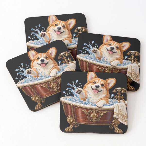 Item preview, Cute Corgi Bath Time – Vintage Edwardian Bathtub Luxury 3D Embroidery Art designed and sold by Emoji Emblems.
