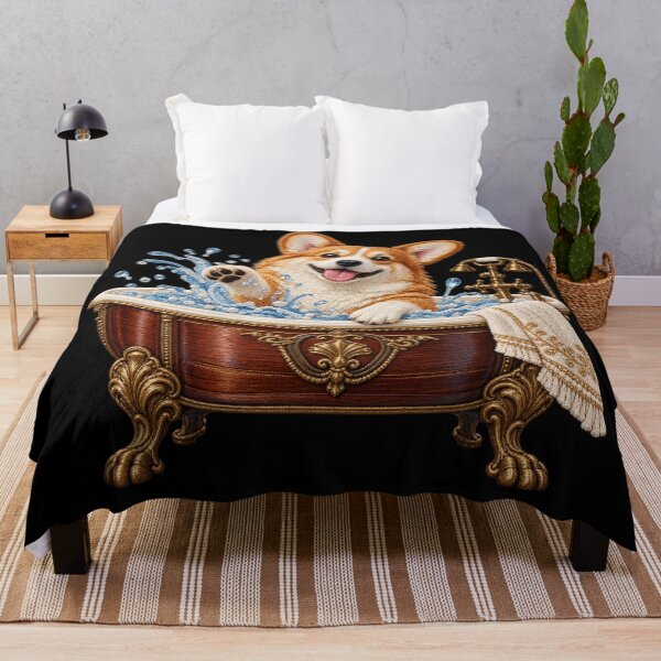 Item preview, Cute Corgi Bath Time – Vintage Edwardian Bathtub Luxury 3D Embroidery Art designed and sold by Emoji Emblems.