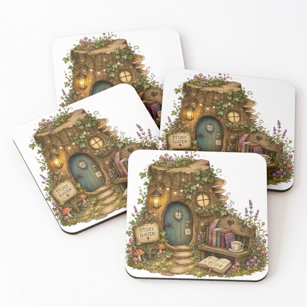 Item preview, Story Haven Enchanted Tree Stump Library Cozy Cottagecore Book Lover Art designed and sold by inkoutninja.