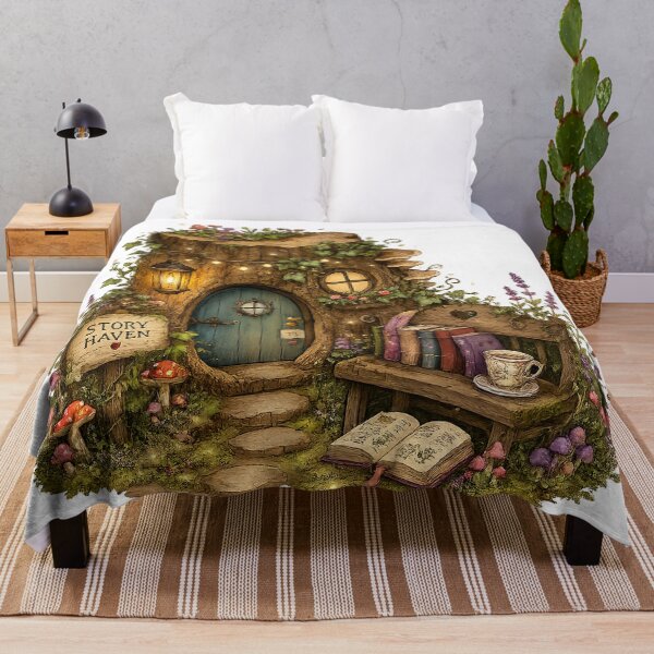 Item preview, Story Haven Enchanted Tree Stump Library Cozy Cottagecore Book Lover Art designed and sold by inkoutninja.