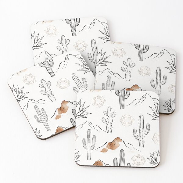 Item preview, Boho Desert Cactus Pattern – Minimalist Saguaro, Agave, Sun & Terracotta Mountain Line Art designed and sold by FestivityFinds.