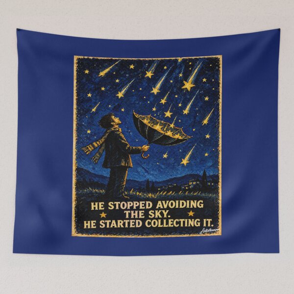 Item preview, Man Catching Falling Stars in Upside Down Umbrella designed and sold by Artisticanvas.