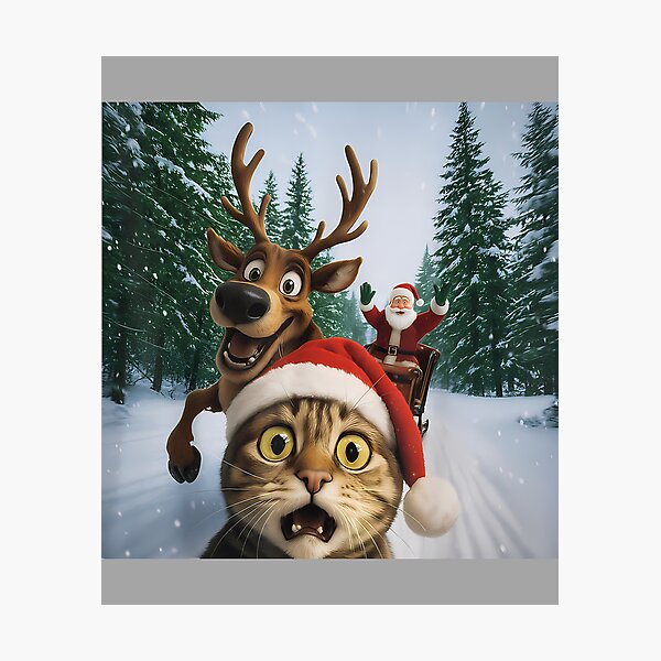 Item preview, Merry Xmas Funny Cat Selfie with Santa Claus designed and sold by GreggRoss.