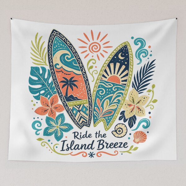 Item preview, Tropical Surfboards Beach Summer Coastal Ride the Island Breeze Quote Art designed and sold by inkoutninja.
