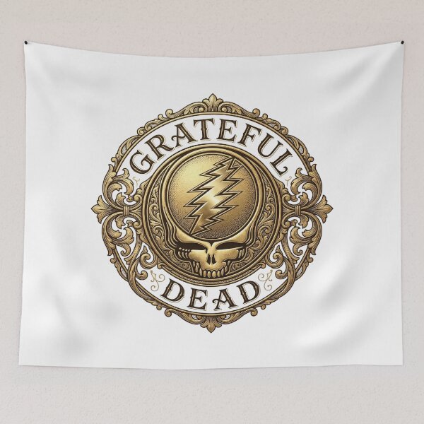 Item preview, Ornate Gold Lightning Skull Psychedelic Jam Band Emblem designed and sold by veyraatelier.