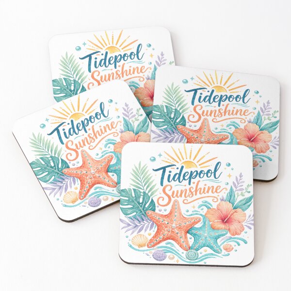 Item preview, Tidepool Sunshine Cute Starfish Tropical Hibiscus Coastal Beach Art designed and sold by inkoutninja.