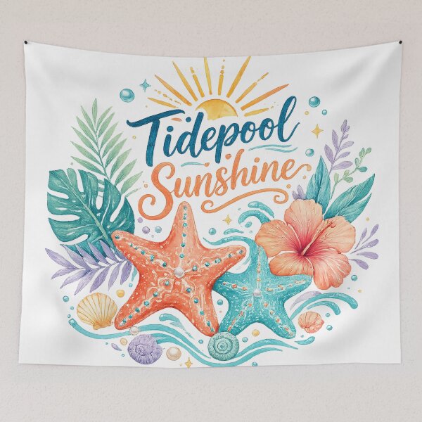 Item preview, Tidepool Sunshine Cute Starfish Tropical Hibiscus Coastal Beach Art designed and sold by inkoutninja.