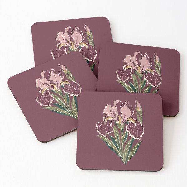 Item preview, Iris Linocut Art on Burgundy – Iris Flower Block Print Cushion and Wall Art designed and sold by In A Word | One-Word Tees & Gifts.