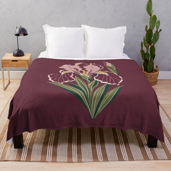 Item preview, Iris Linocut Art on Burgundy – Iris Flower Block Print Cushion and Wall Art designed and sold by In A Word | One-Word Tees & Gifts.