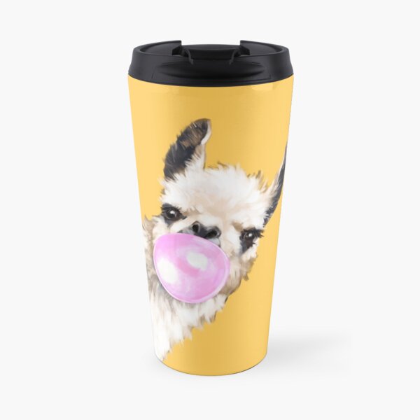 Bubble Gum Sneaky Llama in Mustard Yellow Travel Mug
