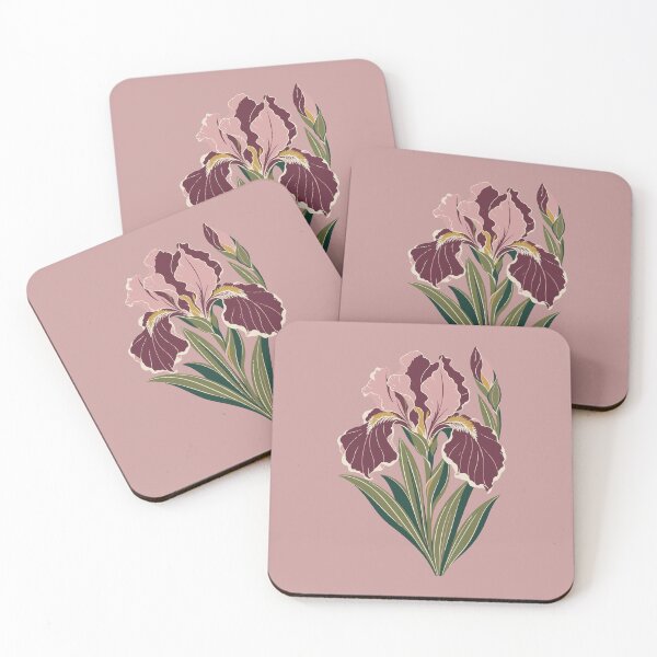 Item preview, Iris Linocut Art on Dusty Pink – Iris Flower Block Print Cushion and Wall Art designed and sold by In A Word | One-Word Tees & Gifts.