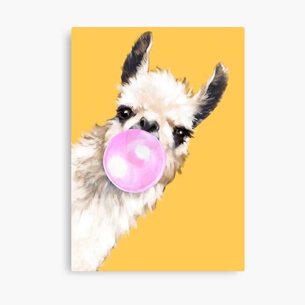 Bubble Gum Sneaky Llama in Mustard Yellow Canvas Print